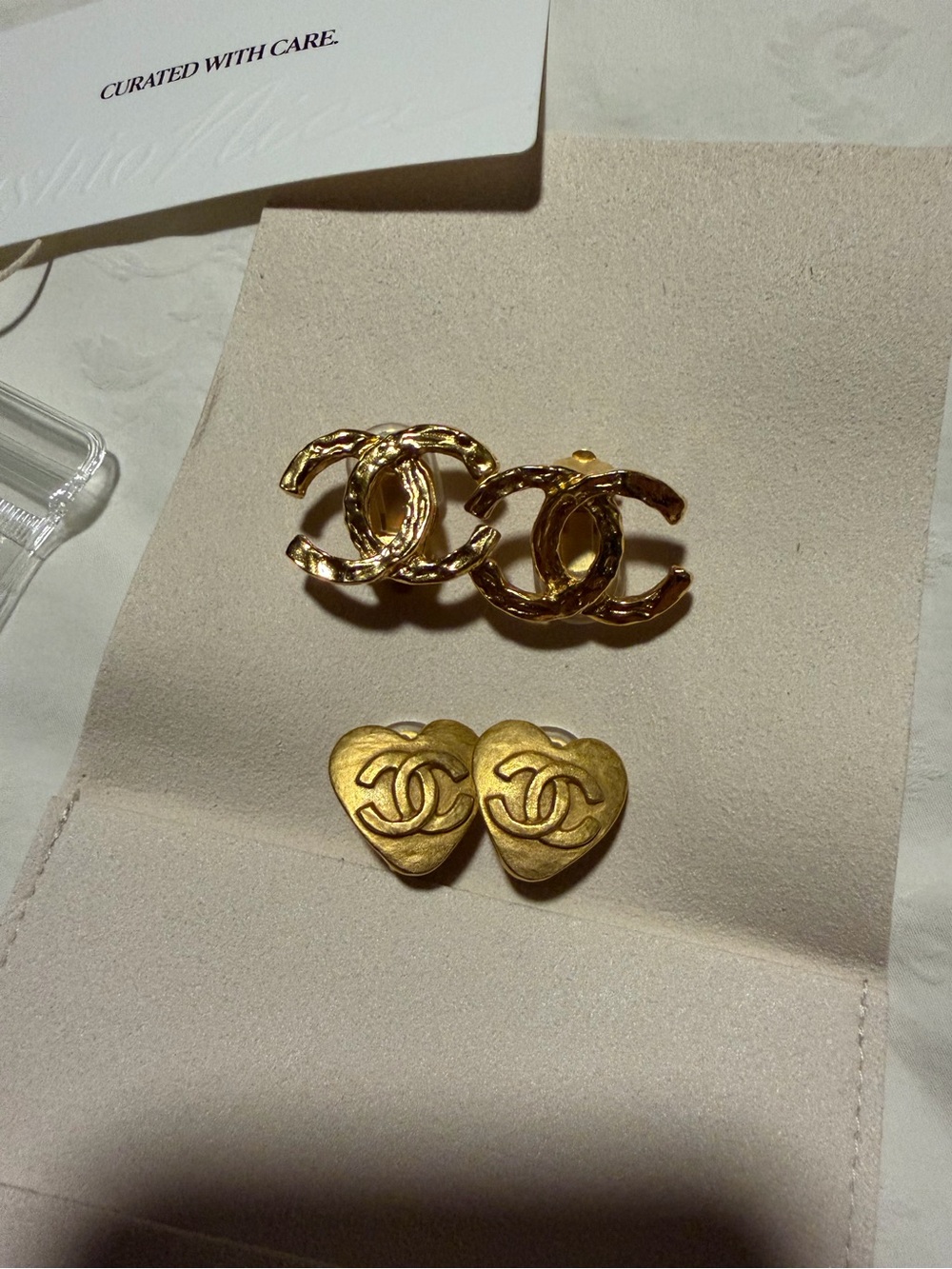Chanel Bundle Gold Hammered CC Logo & Heart Earrings Set